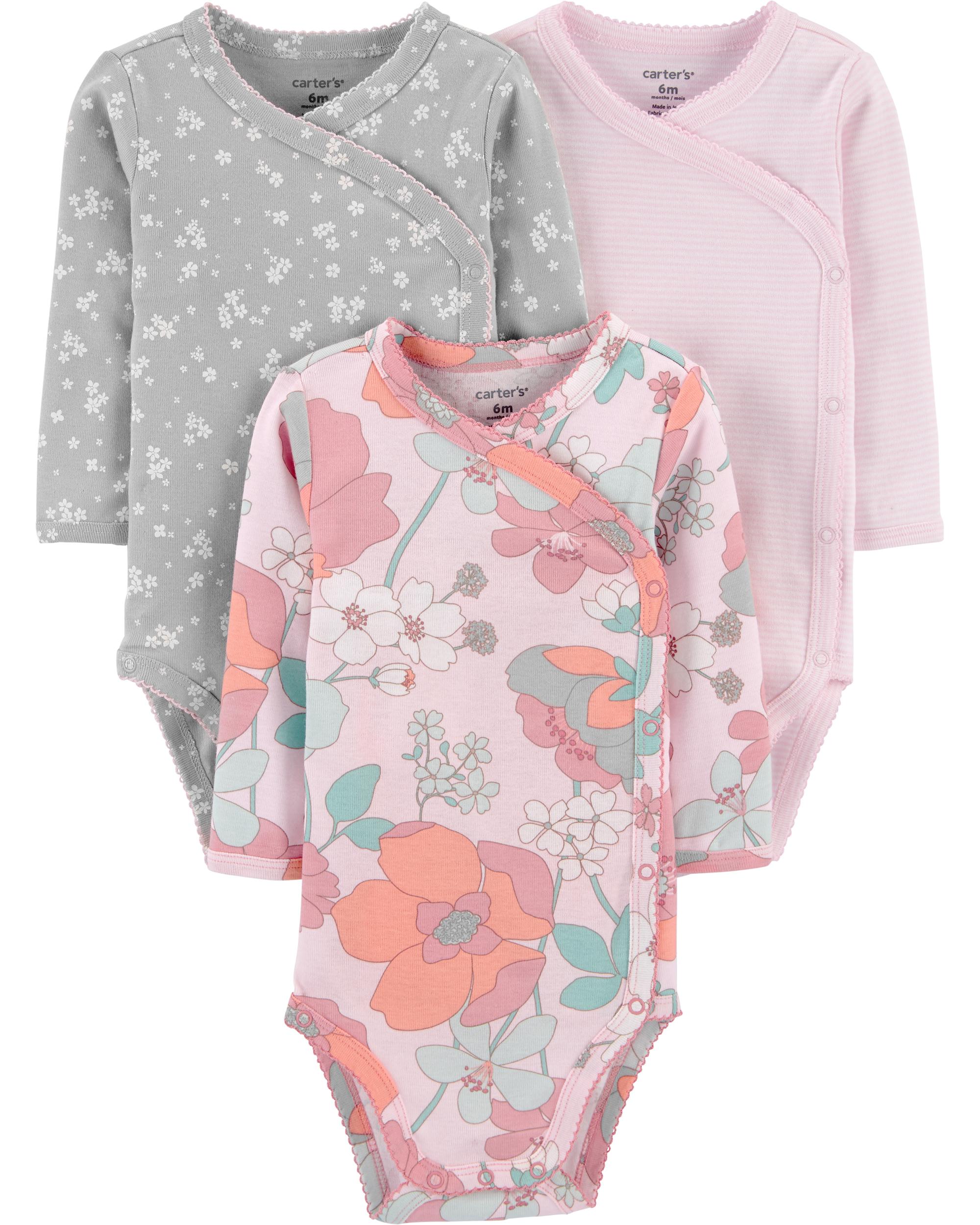 Body Bebelusi Bumbac Organic 16 Carter's Set 3 Piese body bebe cu capse laterale Flori