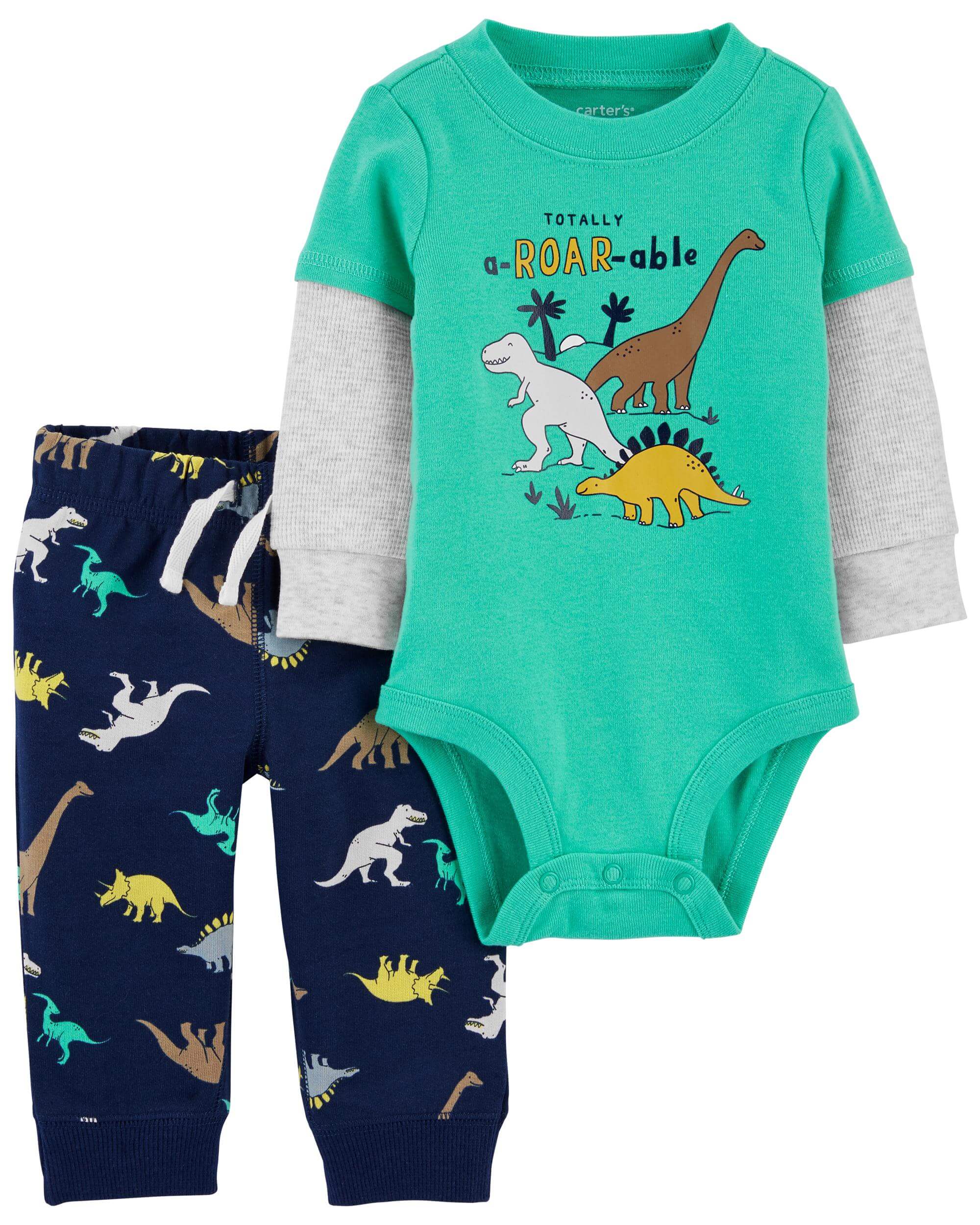 Carter\'s Set 2 piese bebelus pantaloni si body Dinozauri