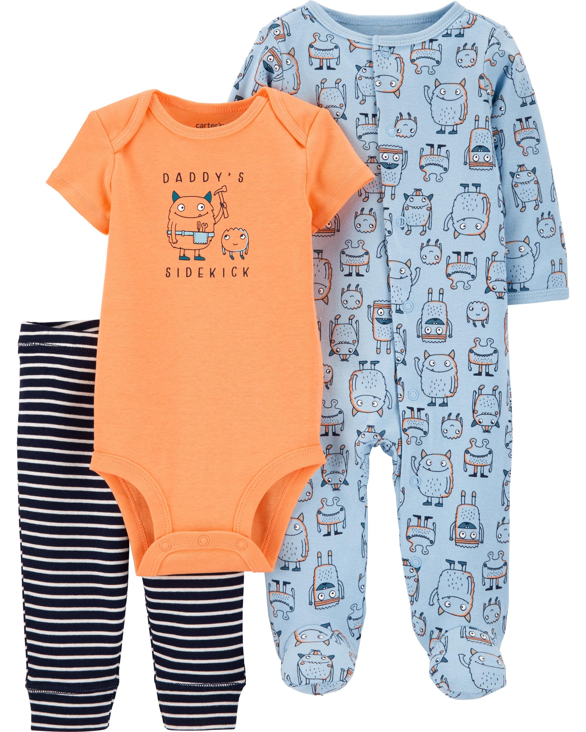 Carter’s Set 3 Piese bebelus pijama body si pantaloni Monstrulet Carter's imagine 2022