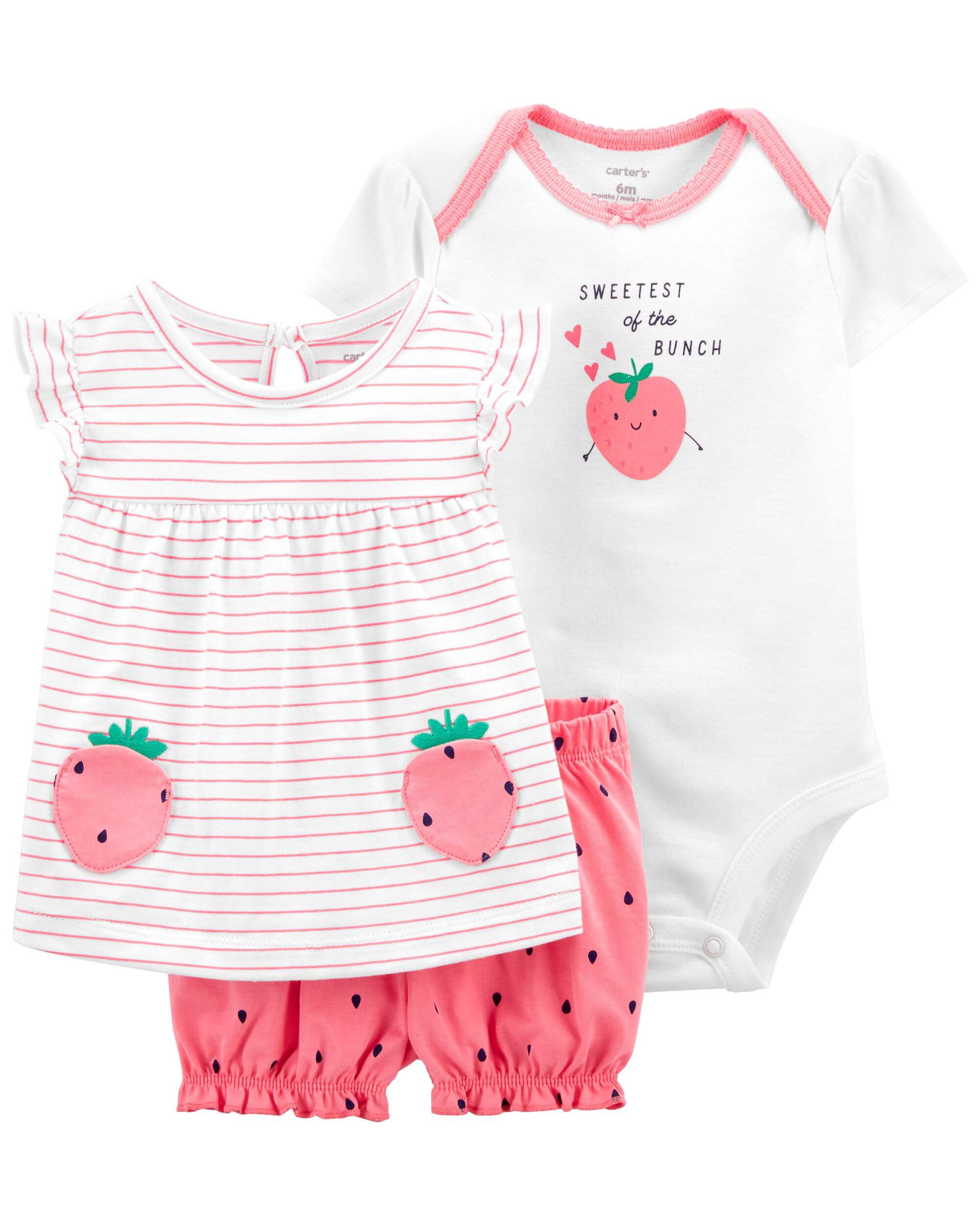 Pantaloni Scurti Colanti 2In1 19 Carter’s Set 3 piese tricou, body si pantaloni scurti Capsuni