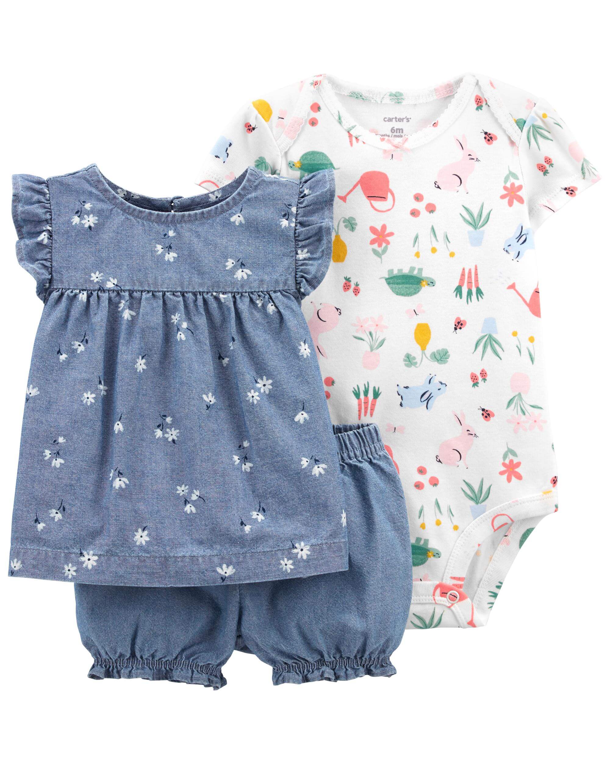 Pantaloni Scurti Colanti 2In1 20 Carter’s Set 3 piese tricou, body si pantaloni scurti Iepuras