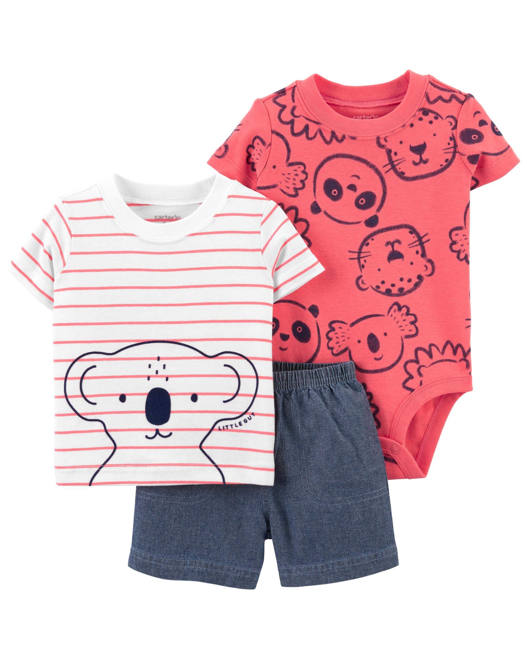 Carter\'s Set 3 piese body tricou si pantaloni scurti Koala