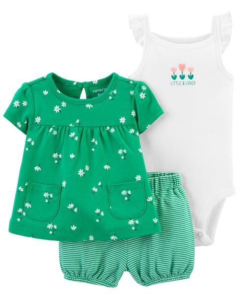 Carter's Set 3 piese body tricou si pantaloni scurti Flori