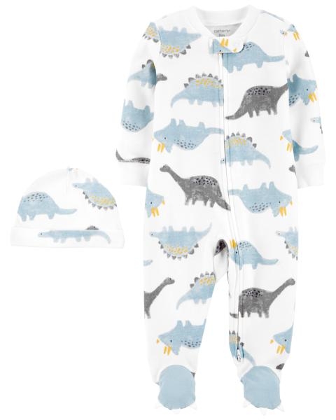 Carter\'s Set 2 piese pijama si caciulita Dinozauri