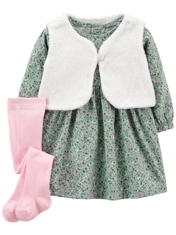 Carter's Set 3 piese rochita vesta si ciorapei Flori 