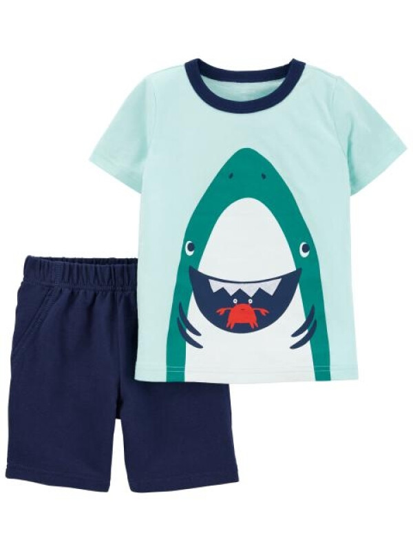 Carter's Set 2 piese tricou si pantaloni scurti Rechin 
