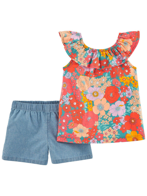 Set 2 piese top si pantaloni scurti Flori