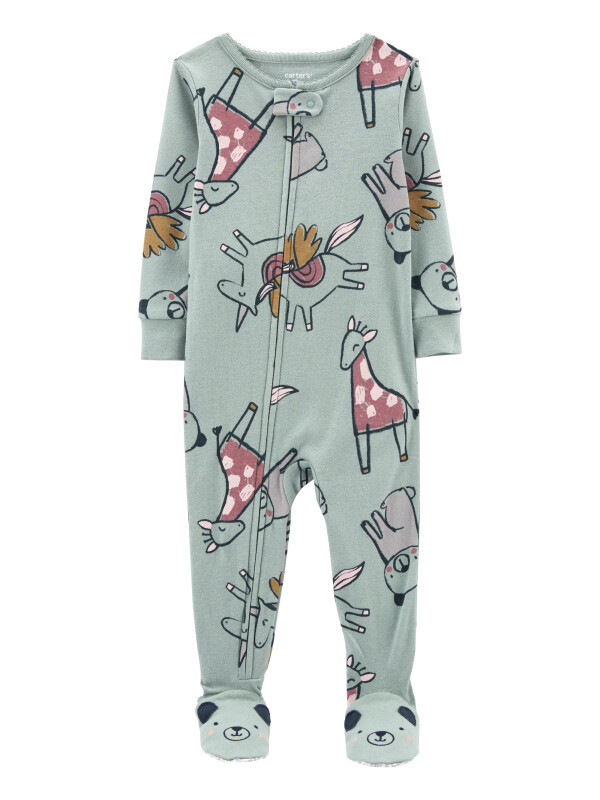 Pijama verde unicorni cu picioruse