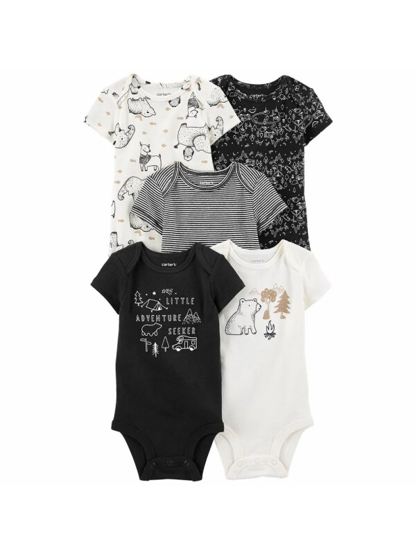 Set 5 piese body alb cu negru animalute