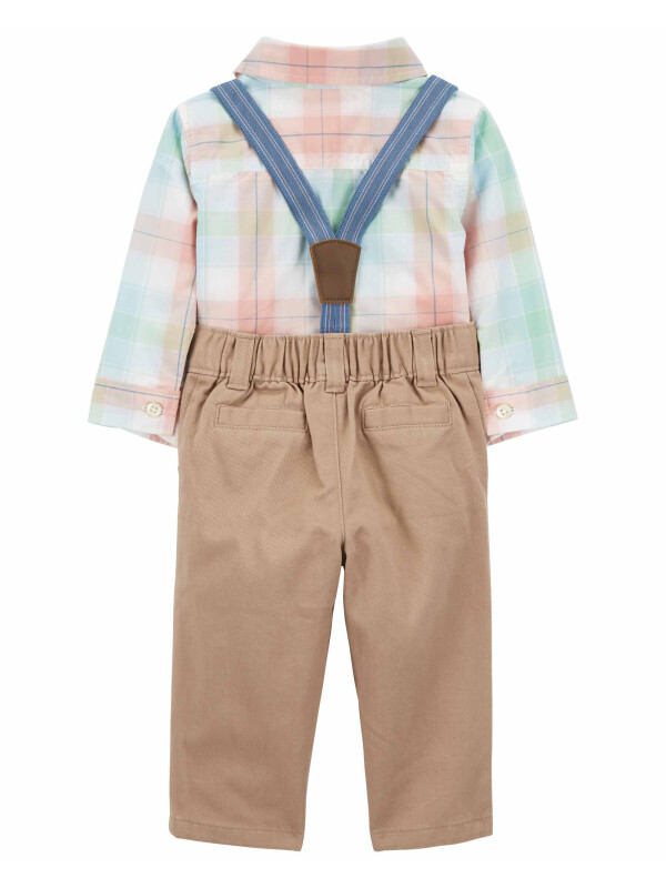 Set 2 piese camasa si pantaloni maro cu bretele