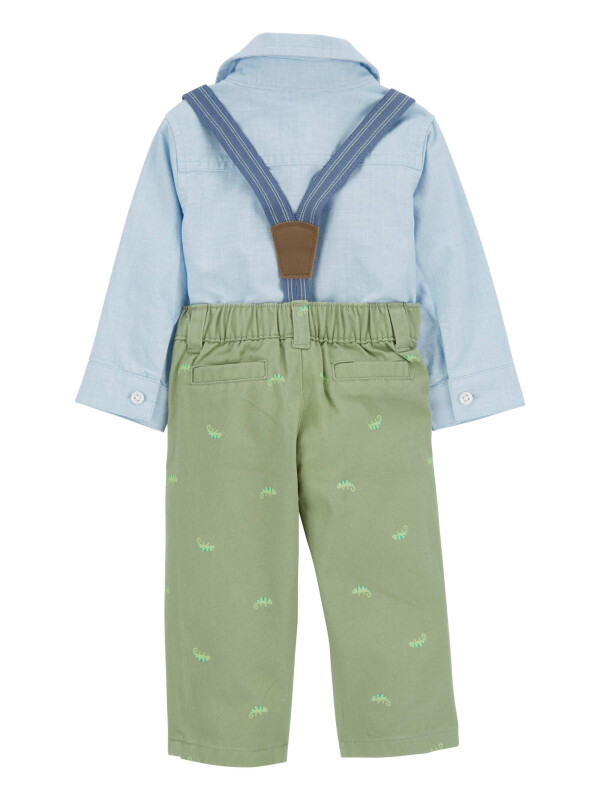 Set 2 piese camasa si pantaloni verzi cu bretele