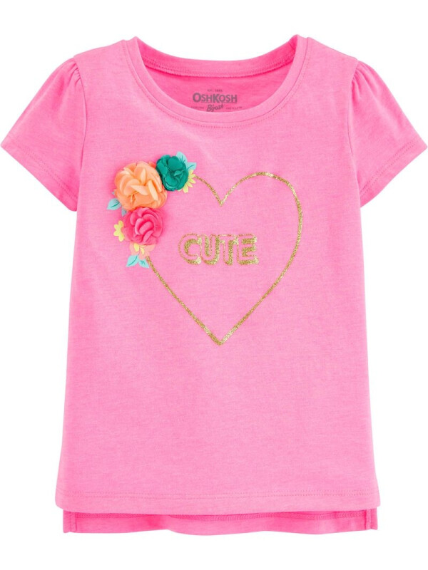 Oshkosh Tricou roz cu inimioara si flori aplicate