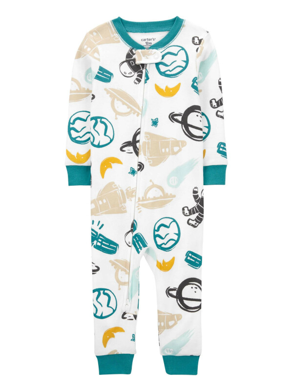 Pijama alb cu nava spatiala