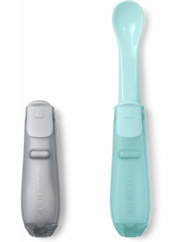 Skip Hop - Set 2 lingurite pliabile pentru calatorii, Gri / Turcoaz