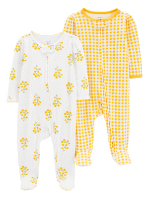 Set 2 piese pijama floricele galben