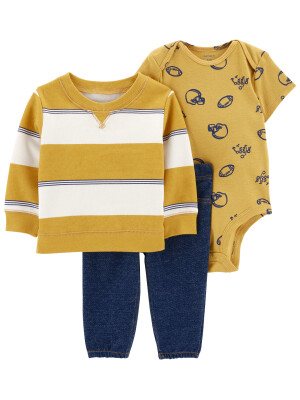 Set 3 piese pantaloni, body si hanorac galben