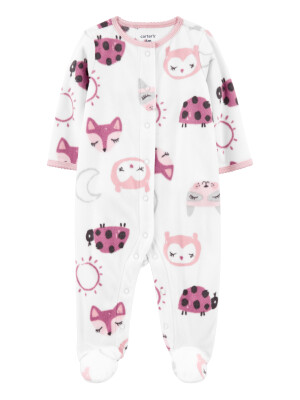 Pijama alb cu roz animalute