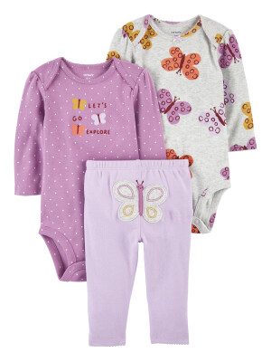 Set 3 piese pantaloni si 2 body-uri fluturas