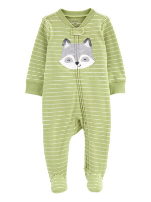 Pijama verde cu dungi si animalute