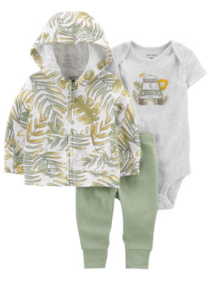 Set 3 piese bluza cu gluga, body si pantalon verde