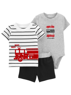 Carter’s Set 3 piese tricou, body si pantaloni scurti Pompieri