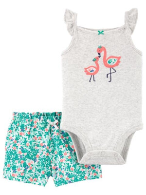 Carter's Set 2 piese body si pantaloni Flamingo 