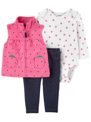 Carter’s Set 3 piese vesta, body si pantaloni Capsuni