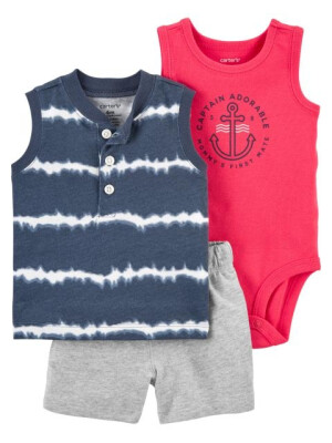 Carter's  Set 3 piese body maiou si pantaloni scurti Dungi 