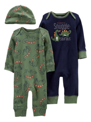 Carter's Set 3 piese 2 pijamale bebelus si caciulita Dinozauri