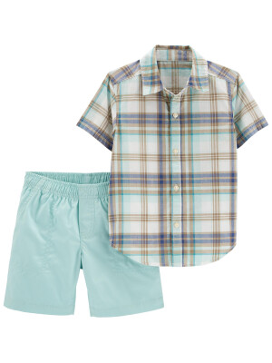 Set 2 piese camasa si pantaloni turcoaz