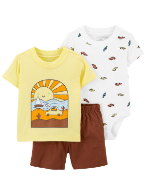 Set 3 piese body tricou si pantaloni scurti Masina