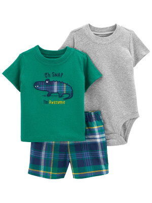 Carter's Set 3 piese body tricou si pantaloni scurti Aligator