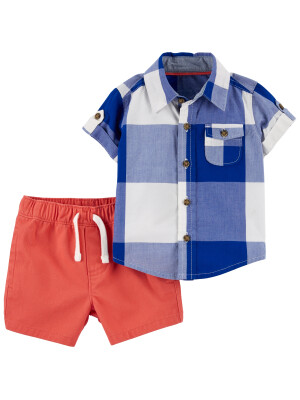 Set 2 piese camasa si pantaloni scurti Carouri