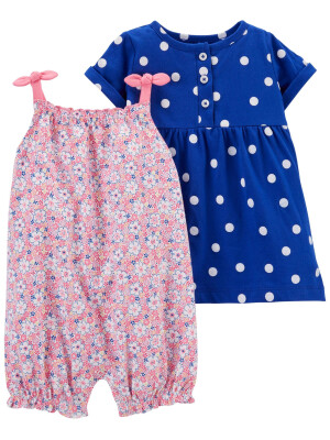 Set 2 piese salopeta si rochita Flori