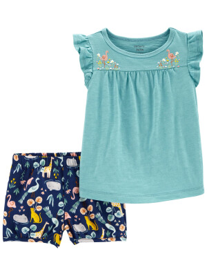 Set 2 piese tricou si pantaloni scurti Flamingo