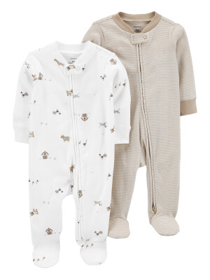 Carter's Set 2 pijamale cu fermoar reversibil alb/bej
