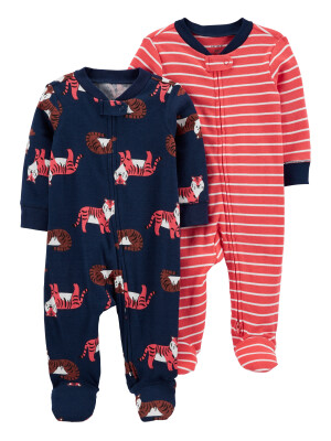 Set 2 pijamale cu fermoar reversibil Tigru