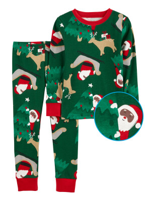 Pijama 2 piese verde Mos Craciun
