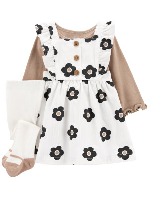 Set 3 piese rochita, bluza si ciorapei floricele