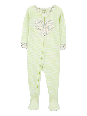 Pijama verde deschis cu inimioare