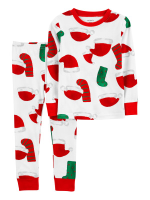 Pijama 2 piese alb Craciun