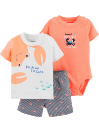 Carter’s Set 3 Piese bebe tricou, body si pantaloni scurti Crab