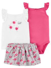 Carter’s Set 3 Piese top, body & Fustita Flamingo