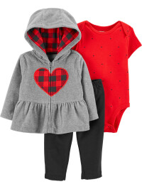 Carter's Set 3 piese bebe hanorac pantaloni si body Inima