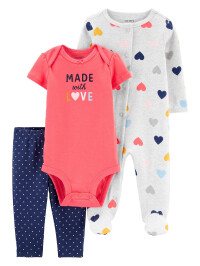 Carter's Set 3 Piese bebe pijama body si pantaloni Inimioare 