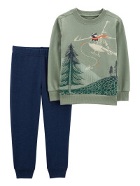 Set 2 piese pantaloni albastri si hanorac verde