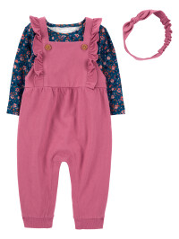 Set 3 piese salopeta, bluza si bentita roz