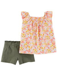Set 2 piese top si pantaloni scurti Flori