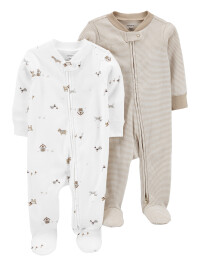 Carter's Set 2 pijamale cu fermoar reversibil alb/bej