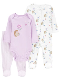 Set 3 piese pantaloni, body si pijama arici